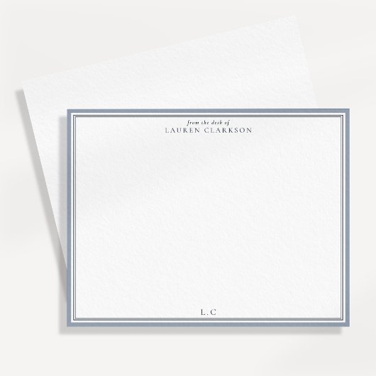 Classic Blue Border Monogram Stationery Note Card 招待状