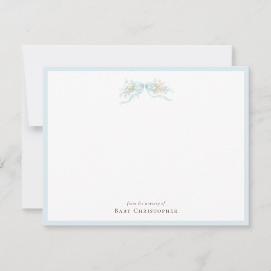 Classic Blue Bow Nursery Note Card – Personalized ノートカード (正面)