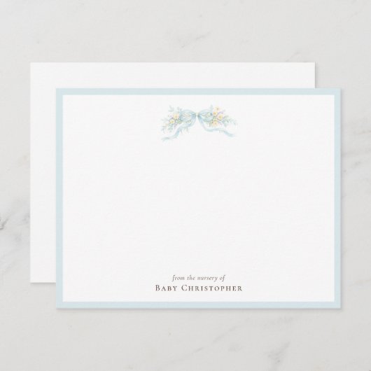 Classic Blue Bow Nursery Note Card – Personalized ノートカード (正面/裏面)