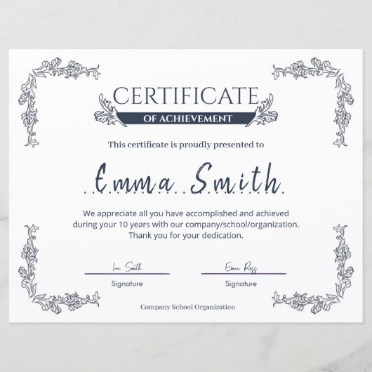 Classic Blue Certificate Of Achievement Template (正面)