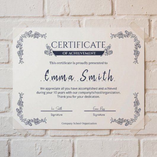 Classic Blue Certificate Of Achievement Template