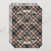 Classic Blue Dark Green Red Plaid Pattern Holiday シーズンカード (正面/裏面)