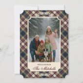 Classic Blue Dark Green Red Plaid Pattern Holiday シーズンカード (正面)