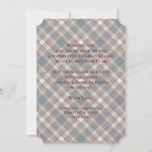 Classic Blue Dark Green Red Plaid Pattern Holiday シーズンカード (裏面)