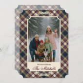 Classic Blue Dark Green Red Plaid Pattern Holiday シーズンカード (正面/裏面)