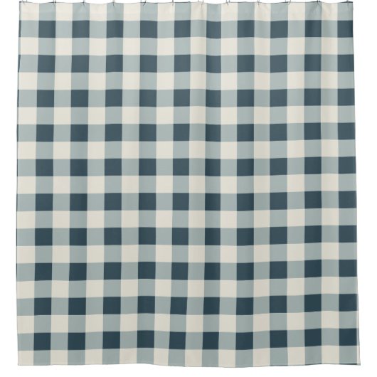 Classic Blue Farmhouse Gingham Style シャワーカーテン (正面)