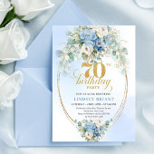 Classic Blue Floral Eucalyptus 70th Birthday Invit 招待状