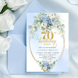 Classic Blue Floral Eucalyptus 70th Birthday Invit 招待状
