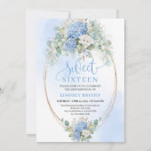Classic Blue Floral Eucalyptus Sweet 16 Invitation 招待状 (正面)