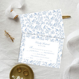Classic Blue Floral Garden Toile Response Card 出欠カード