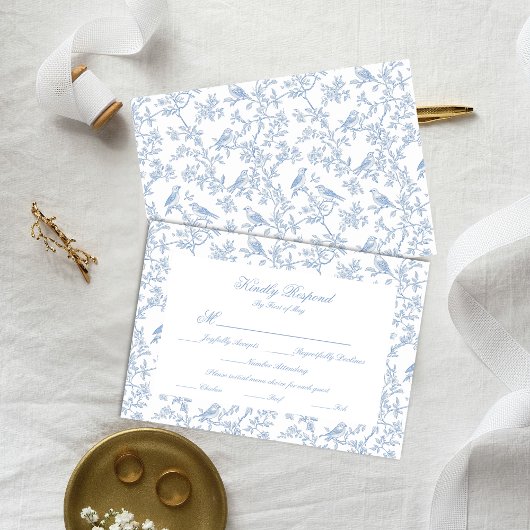 Classic Blue Floral Garden Toile Response Card 出欠カード