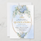 Classic Blue Floral Greenery Quinceañera Invite 招待状 (正面)