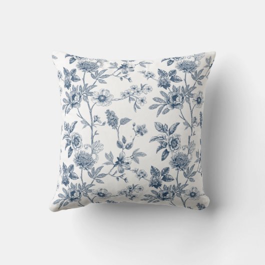 Classic Blue Floral Sketch Pattern クッション (裏面)