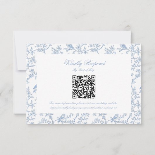 Classic Blue Floral Toile QR code RSVP (正面)