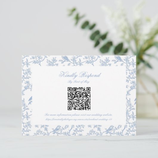 Classic Blue Floral Toile QR code RSVP (スタンド正面)