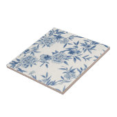 Classic Blue Floral Toile Watercolor Pattern White タイル (側面)