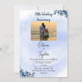 Classic Blue Floral Wedding Anniversary Invitation 招待状