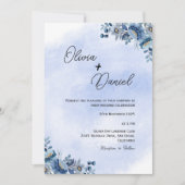 Classic Blue Floral Wedding Invitation 招待状 (正面)