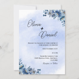 Classic Blue Floral Wedding Invitation 招待状