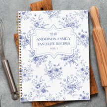 Classic Blue Flowers Floral Pattern Family Recipe 