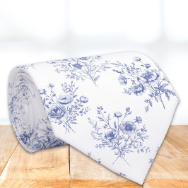 Classic Blue Flowers Pattern French blue toile ネクタイ