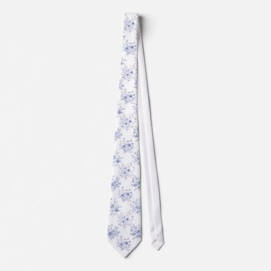 Classic Blue Flowers Pattern French blue toile ネクタイ (正面)