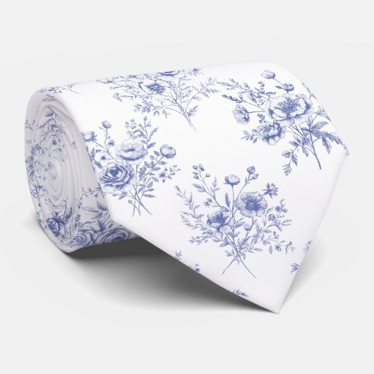 Classic Blue Flowers Pattern French blue toile ネクタイ (ロール)