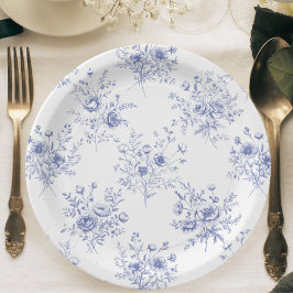 Classic Blue Flowers Pattern French blue toile ペーパープレート