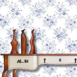 Classic Blue Flowers Pattern French blue toile  壁紙