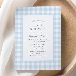 Classic Blue Gingham Boy Baby Shower 招待状