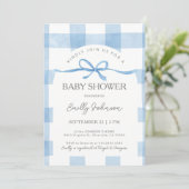 Classic Blue Gingham Boy Baby Shower 招待状 (スタンド正面)