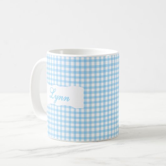 Classic Blue Gingham Personalized Name  コーヒーマグカップ (正面左)