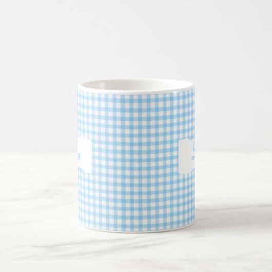 Classic Blue Gingham Personalized Name  コーヒーマグカップ (中央)