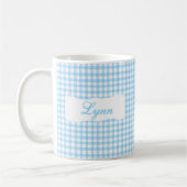 Classic Blue Gingham Personalized Name  コーヒーマグカップ (左)