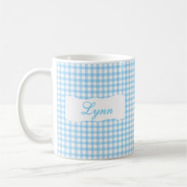 Classic Blue Gingham Personalized Name  コーヒーマグカップ