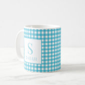 Classic Blue Gingham Plaid Monogram Name コーヒーマグカップ (正面左)