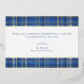 Classic Blue Gold Plaid Joyful Bulb Photo 箔シーズンカード (裏面)