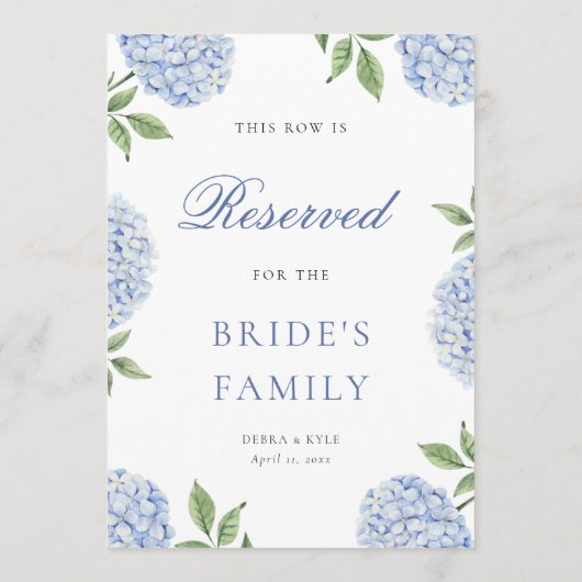 Classic Blue Hydrangea Border Reserved Row Card 招待状 (裏面)