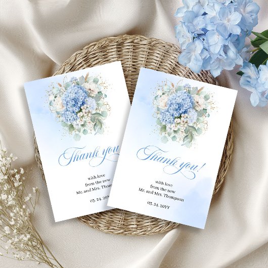 Classic Blue Hydrangea Eucalyptus thank you card サンキューカード