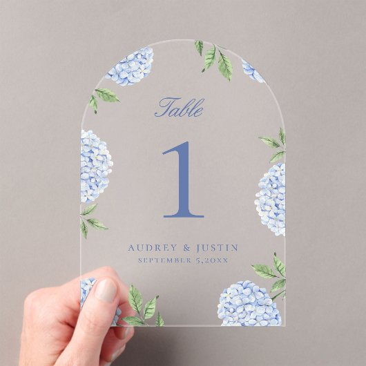 Classic Blue Hydrangea Flower Acrylic Table Number アクリル招待状 (インサイチュ (ポータブル))