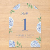 Classic Blue Hydrangea Flower Acrylic Table Number アクリル招待状 (正面)