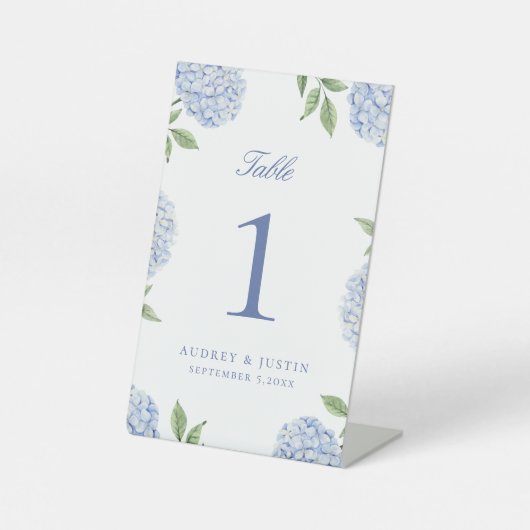 Classic Blue Hydrangea Flower Table Number 台座サイン (正面)