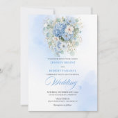 Classic Blue Hydrangea Gold Floral Wedding Invite 招待状 (正面)