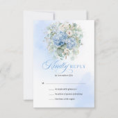 Classic Blue Hydrangea Gold Wedding Enclosure 出欠カード (正面)