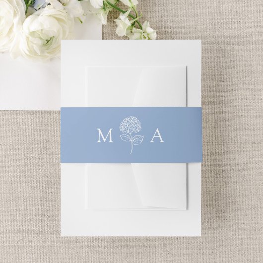 Classic Blue Hydrangea Monogram Wedding 招待状ベリーバンド