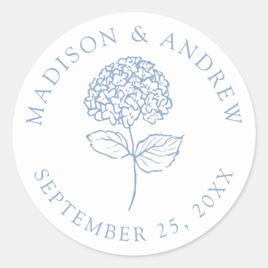 Classic Blue Hydrangea Personalized Wedding ラウンドシール (正面)