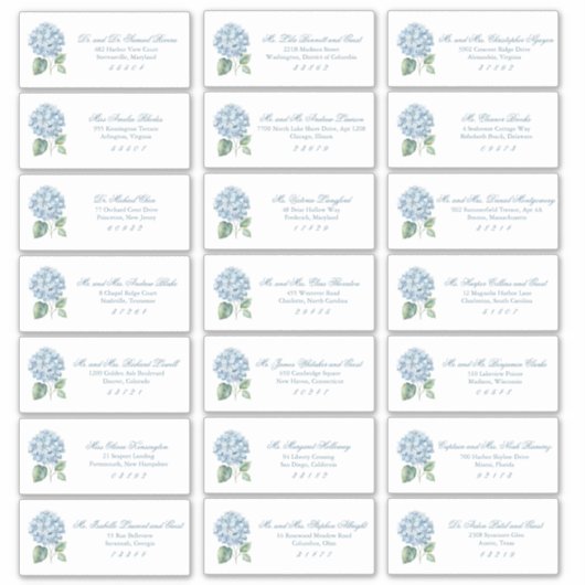 Classic Blue Hydrangea Wedding Guest Address シール (正面)