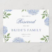 Classic Blue Hydrangea Wedding Reserved Row Card 招待状 (裏面)