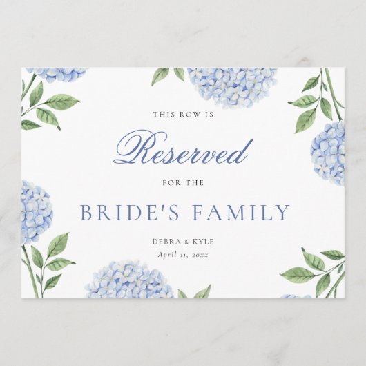 Classic Blue Hydrangea Wedding Reserved Row Card 招待状 (裏面)