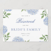 Classic Blue Hydrangea Wedding Reserved Row Card 招待状 (正面)